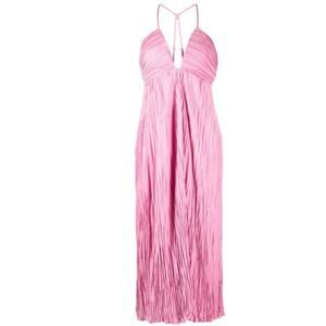 ALC Angelina Pink Satin Plisse Pleated Plunge Neck Maxi Form Dress Sz 12 $750